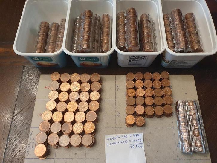 Euro centjes van 1 centen 370 stuks en 2 centen 2160 stuks, Postzegels en Munten, Munten | Europa | Euromunten, Setje, Overige waardes