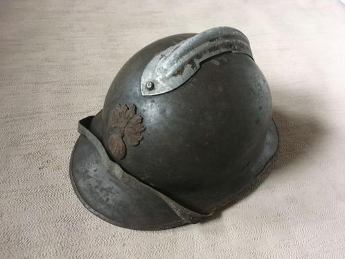 wo2 - Franse helm model Adrian met embleem en kinriem, Verzamelen, Militaria | Tweede Wereldoorlog, Landmacht, Helm of Baret, Ophalen of Verzenden