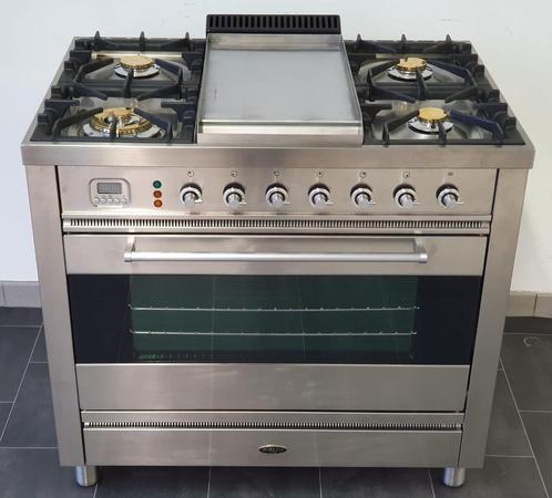 🍀 Luxe Fornuis Boretti 90 cm RVS 5 pits frytop 1 oven, Elektronische apparatuur, Fornuizen, Zo goed als nieuw, Vrijstaand, Gas