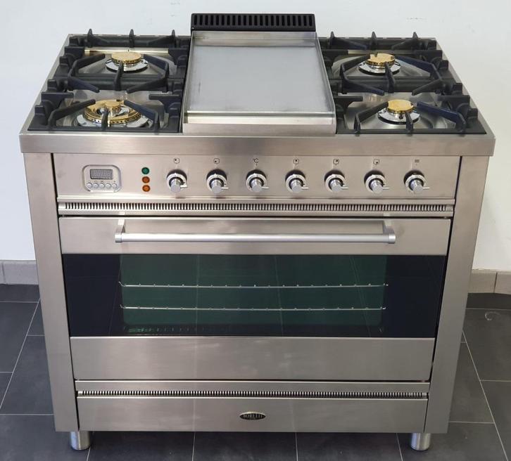 🍀Luxe Fornuis Boretti 90 cm RVS 5 pits frytop 1 oven, Elektronische apparatuur, Fornuizen, Zo goed als nieuw, Vrijstaand, Gas