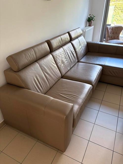 Lederen salon met longchair 🥳❤️GOED BOD = WEG 👍👍👍, Huis en Inrichting, Zetels | Complete zithoeken, Gebruikt, Leer, Ophalen