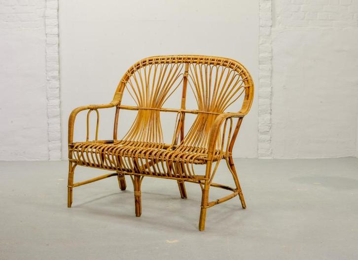 Vintage design rotan Rohé stijl tuinbankje / patio sofa 60s, Antiek en Kunst, Antiek | Meubels | Stoelen en Sofa's, Ophalen
