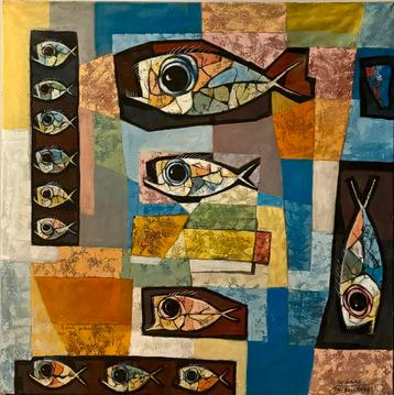 Olieverf schilderij 100x100 cm op frame beschikbaar voor biedingen