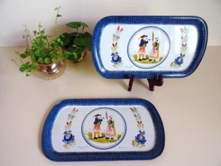 2 prachtige schaaltjes gemerkt Faïenceries de Quimper, Huis en Inrichting, Woonaccessoires | Dienbladen, Gebruikt, Metaal, Rechthoekig