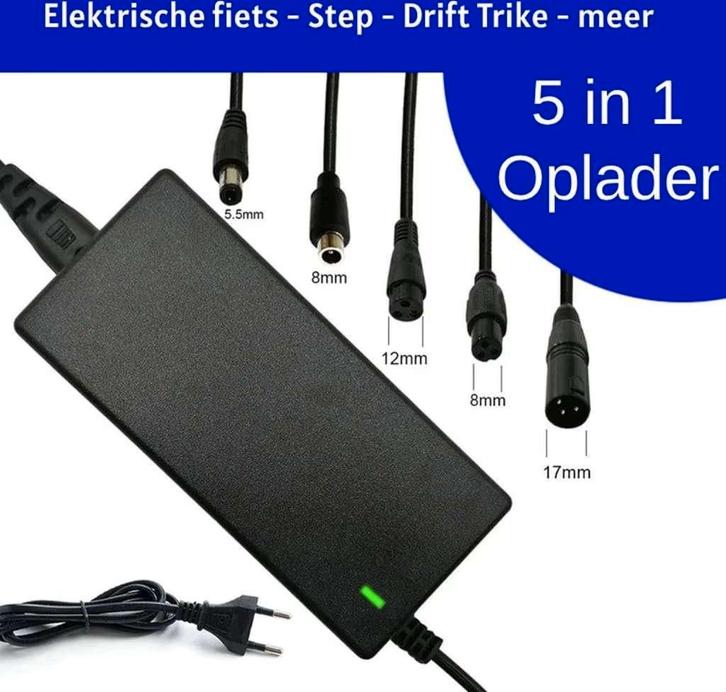 5 in 1 Oplader 36V / 42V 2A voor Lithiumbatterijen - Elektri, Audio, Tv en Foto, Opladers, Nieuw, Ophalen of Verzenden