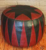 Zware Zachte Ronde Vintage Poef / 11kg / Bordo-Zwart / 60's, Enlèvement ou Envoi, Comme neuf, Vintage / Jaren 60, Cuir