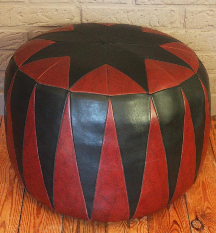Zware Zachte Ronde Vintage Poef / 11kg / Bordo-Zwart / 60's, Huis en Inrichting, Zetels | Voetbanken en poefs, Zo goed als nieuw