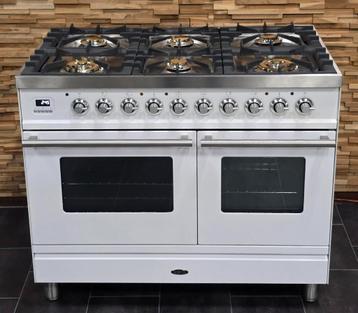 🔥Luxe Fornuis Boretti 100 cm wit + rvs 6 pits 300° oven beschikbaar voor biedingen