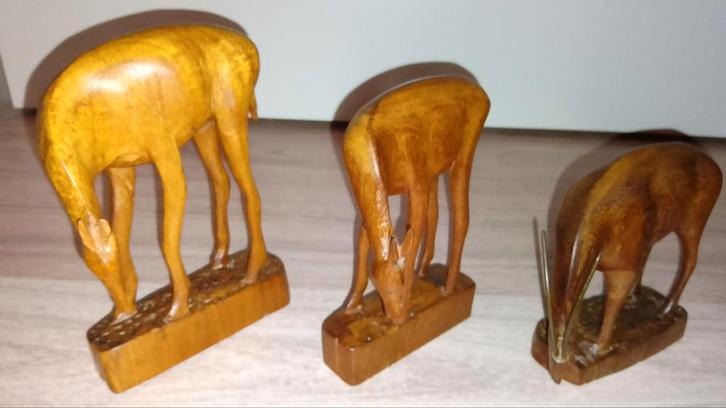 Afrikaanse houten handgemaakte antilopen 3 stuks., Antiek en Kunst, Antiek | Brons en Koper, Ophalen