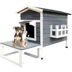 Hondenhuis hout | Met veranda | 105 x 58 x 74 cm | Wit/Grijs, Nieuw, Verzenden