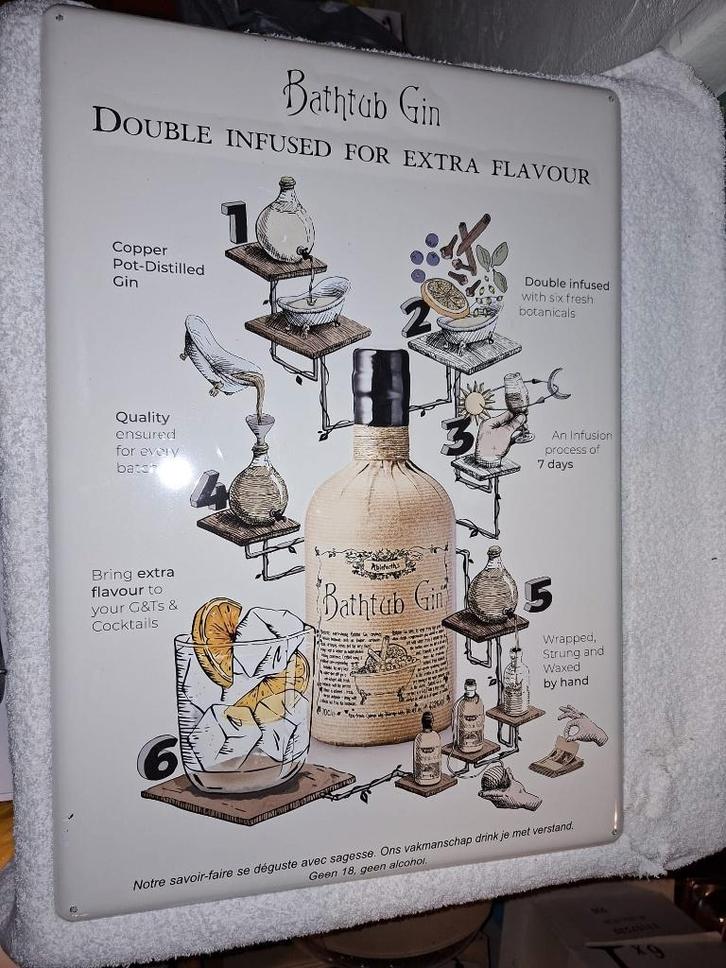 Ijzeren email reclame plaat Gin, Verzamelen, Biermerken, Nieuw, Reclamebord, Plaat of Schild, Ophalen of Verzenden