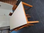 Tafel en 4 teak stoelen, Huis en Inrichting, Tafels | Eettafels, Ophalen, Zo goed als nieuw