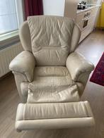 Lederen beige ligzetel, Huis en Inrichting, Ophalen, Gebruikt, Eenpersoons, Hout