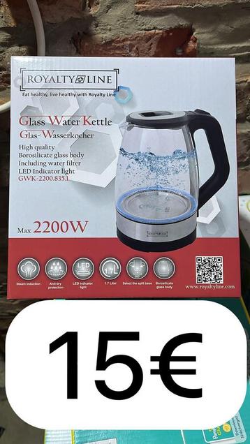 Bouilloire en verre led 1,7l, Electroménager, 1 à 2 litres, Enlèvement, Neuf, Inox