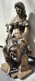 Bronze dame met instrument, Ophalen of Verzenden, Brons