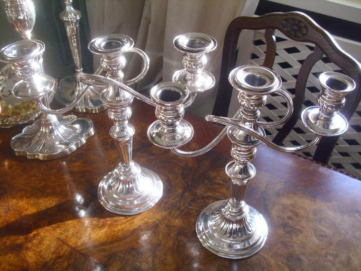 Mooi paar verzilverde kandelaars - Engeland, Antiek en Kunst, Antiek | Kandelaars, Overige materialen, Verzenden