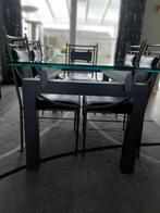Glazen eettafel met stoelen, Huis en Inrichting, Tafels | Eettafels, Ophalen, Gebruikt, Vierkant, 50 tot 100 cm