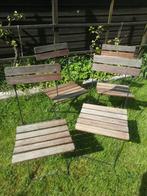 Set van 4 metalen stoelen, Tuin en Terras, Tuinstoelen, Gebruikt, Hout, Ophalen