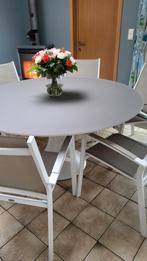 Ronde tafel diameter 1m50cm x 75 hoog met 6 stoelen, Tuin en Terras, Ophalen of Verzenden, Zo goed als nieuw