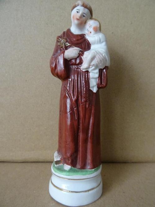 Antiek beeldje Heilige Antonius en Jezus porselein 14cm 1850, Antiek en Kunst, Antiek | Religieuze voorwerpen, Ophalen of Verzenden