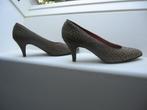 Vintage 80' kaki leren pumps in hagedisstijl., Pumps, Ophalen of Verzenden, Zo goed als nieuw, Groen