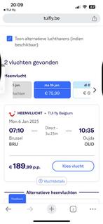 Vliegtuigticket brussel oujda 6 januari, Tickets en Kaartjes, Trein, Bus en Vliegtuig, Twee personen, Vliegtuig, Met bestemming of datum