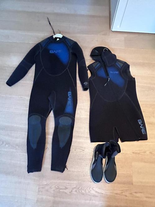 Bare duiksuit XL 7mm + Bare Shorty hooded 7mm XXL + Boots 45, Watersport en Boten, Duiken, Zo goed als nieuw, Duikpak, Ophalen