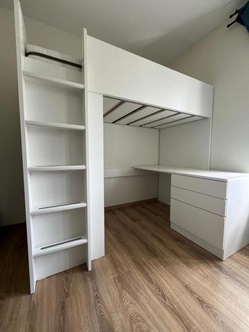 Lit mezzanine avec bureau et penderie + matelas, Enlèvement, Comme neuf, Lit mezzanine