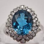 Elegante blauwe topaas en S925 zilveren ring, Zo goed als nieuw, Dame of Heer, Met edelsteen, Zilver