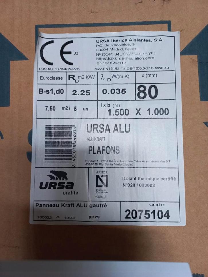 Ursa Alu Plafond 80mm x 1000mm x 1500mm, Doe-het-zelf en Bouw, Isolatie en Afdichting, Zo goed als nieuw, Muurisolatie, Dakisolatie