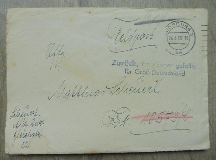 WO2 Duitse brief Empfänger gefallen für Gross-Deutschland, Verzamelen, Militaria | Tweede Wereldoorlog, Landmacht, Overige typen