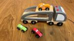 Houten vrachtwagen met 3 auto’s, Kinderen en Baby's, Ophalen of Verzenden, Zo goed als nieuw