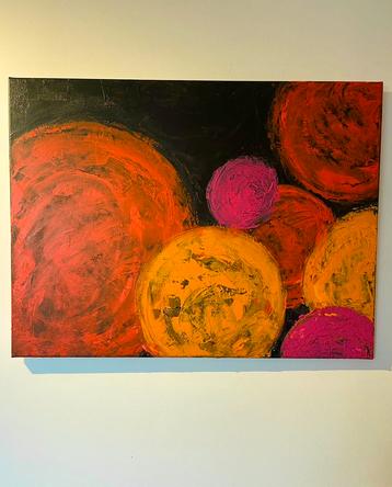 Abstract vrij groot kleurrijk schilderij Mk Art beschikbaar voor biedingen