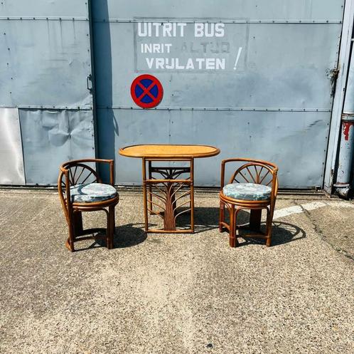 Vintage terras-setje in riet, Tuin en Terras, Tuinsets en Loungesets, Gebruikt, Tuinset, Rotan, 2 zitplaatsen, Ophalen