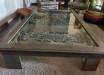 Unieke salontafel – glas, eikenhout & oud Frans smeedijzer, Huis en Inrichting, Ophalen, Eikenhout