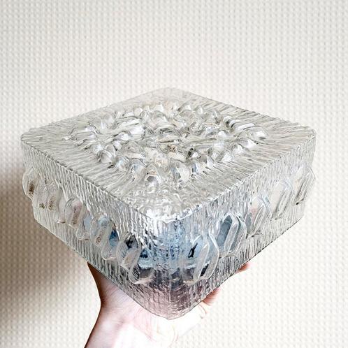 Prachtige vintage retrostyle vierkante glazen plafoniere!, Huis en Inrichting, Lampen | Plafondlampen, Zo goed als nieuw, Ophalen of Verzenden