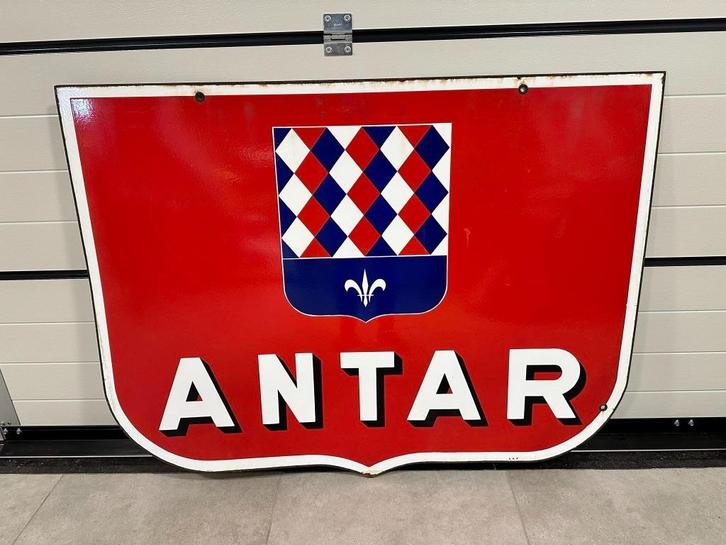 Zeer groot emaille reclamebord van het franse oliemerk Antar, Verzamelen, Merken en Reclamevoorwerpen, Zo goed als nieuw, Reclamebord
