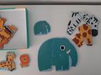 Djeco puzzel kind - 4 jungledieren, Kinderen en Baby's, Ophalen of Verzenden, Minder dan 10 stukjes, Zo goed als nieuw, 6 maanden tot 2 jaar