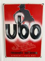 UBO « renouvelle vos pneus » plaque emaillée Langcat Bossum, Enlèvement ou Envoi, Utilisé, Panneau publicitaire