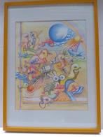 'Zalig op Pensioen'  ingelijst 52 x72 cm., Ophalen