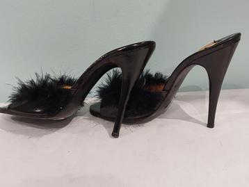 495C* ERNEST - sexy vintage zwarte leren sandalen (36) beschikbaar voor biedingen