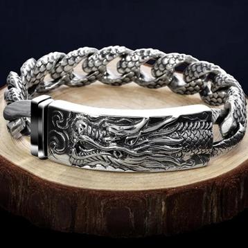 Zware Draak Armband 14 mm dikte - 925 Zilver beschikbaar voor biedingen