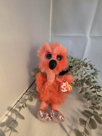 TY Flamingo knuffel met officiël kaartje aan 25 cm  beschikbaar voor biedingen