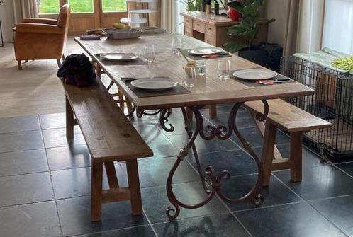 Table à manger 2,4 x1m - plateau - piètement fer forgé., Maison & Meubles, Tables | Tables à manger, Comme neuf, 50 à 100 cm, 200 cm ou plus
