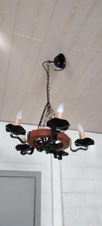 Mooie luster kroonluchter met hout zwart 5 armen, Huis en Inrichting, Lampen | Hanglampen, Gebruikt, Ophalen of Verzenden, Hout