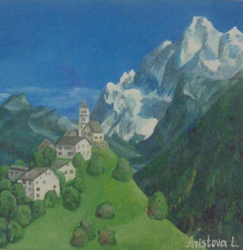 olieschilderij in 3D ALPEN (30x30 cm), Antiek en Kunst, Kunst | Schilderijen | Modern, Ophalen of Verzenden