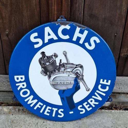 Tof vintage emaille bord Sachs bromfiets-service., Verzamelen, Merken en Reclamevoorwerpen, Gebruikt, Reclamebord, Ophalen of Verzenden