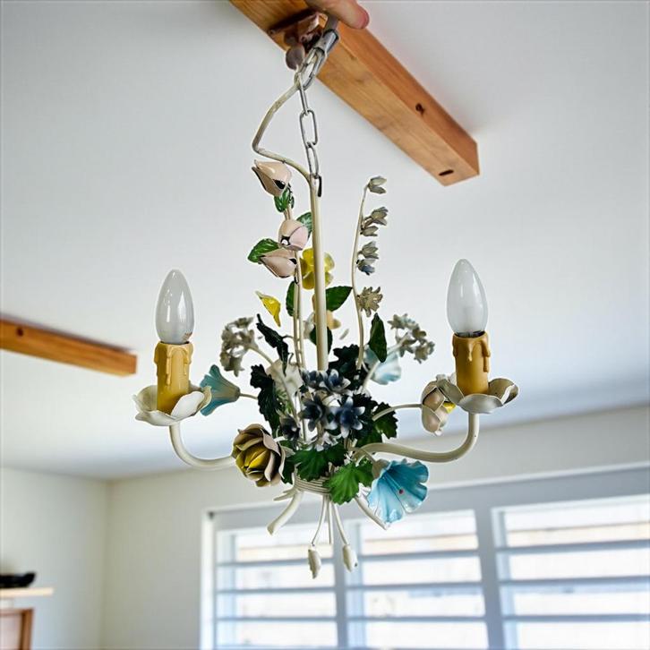 Vintage luster / hanglamp / chandelier met bloemen, Antiek en Kunst, Antiek | Verlichting, Ophalen of Verzenden