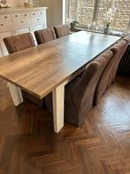 Landelijke tafel met 6 stoelen op wieltjes, Maison & Meubles, Comme neuf, Enlèvement ou Envoi