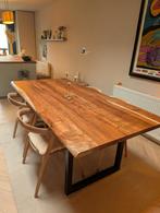 Industriële boomstam eettafel van acaciahout en zwart metaal, Ophalen, Metaal
